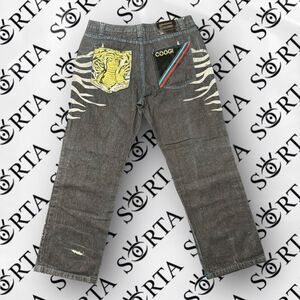 VTG Baggy Y2K Coogi Jeans Embroidered Tiger Silver W40 Hip Hop Rap Skater RARE